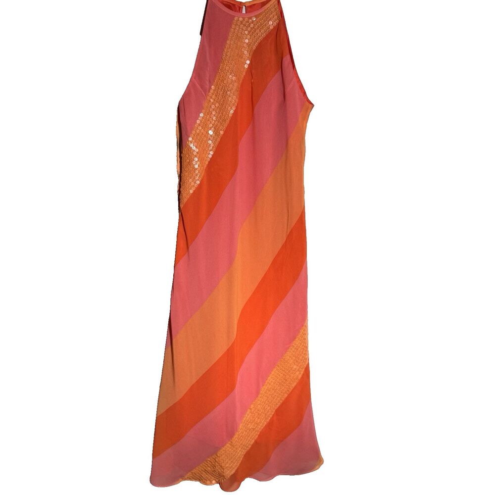 Jessica Howard Pink and Orange Striped Midi Dress with Sequin Detail